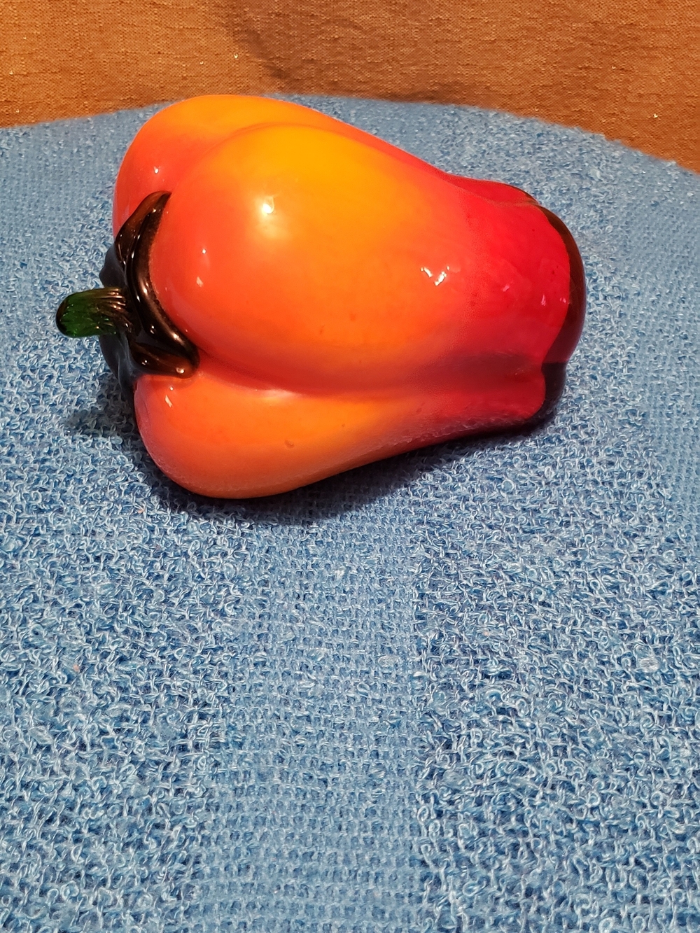 Handcrafted Orange-Red Glass Bell Pepper Accent - Home Accents